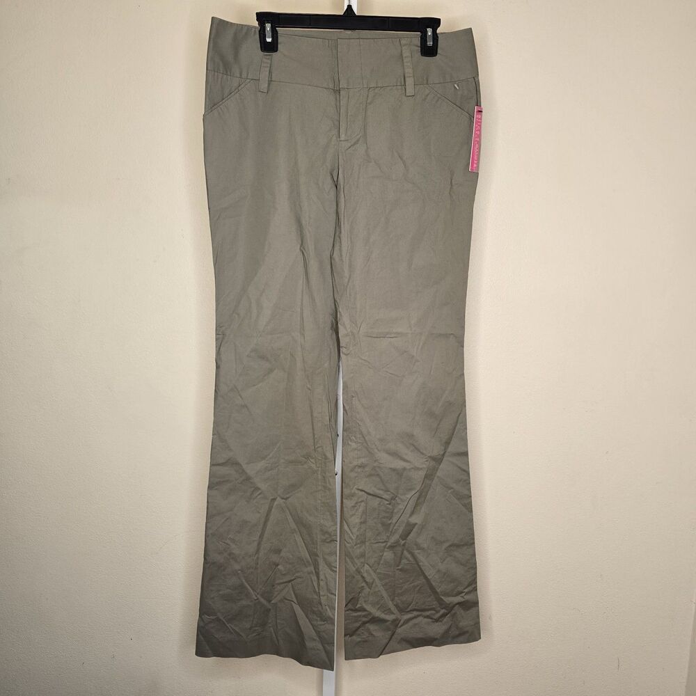 Alice + Olivia Women's 10 Safari Green Flared Cotton Blend Pants